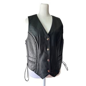 Vintage ‘90s First Classics Black Genuine Leather Corset Lace-Up Biker Vest